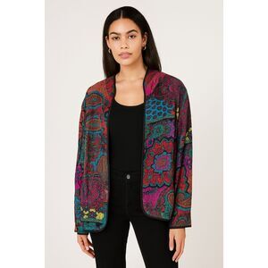 Vintage Chico’s 100% Silk Quilted Open Front Boho Paisley Jacket